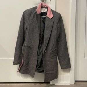 Gray and Pink Tailored Blazer with Structured Fit